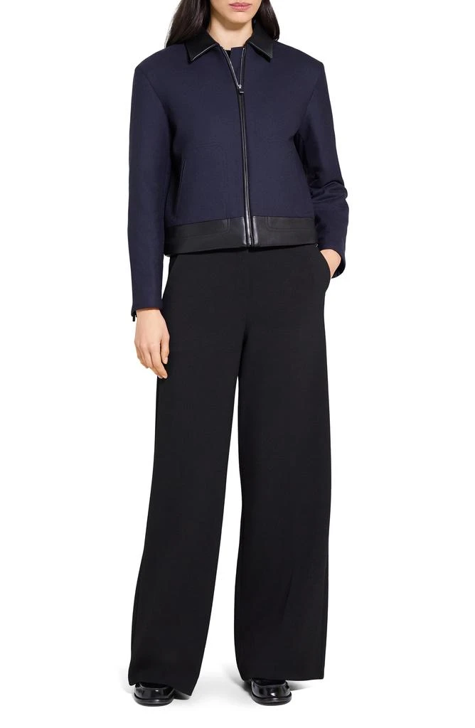 Theory Boxy Crop Jacket with Leather Trim 8