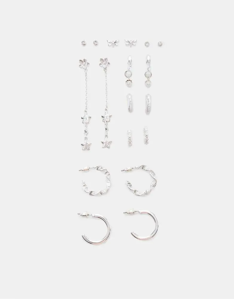 Stradivarius Stradivarius Set of 9 butterfly earrings in grey