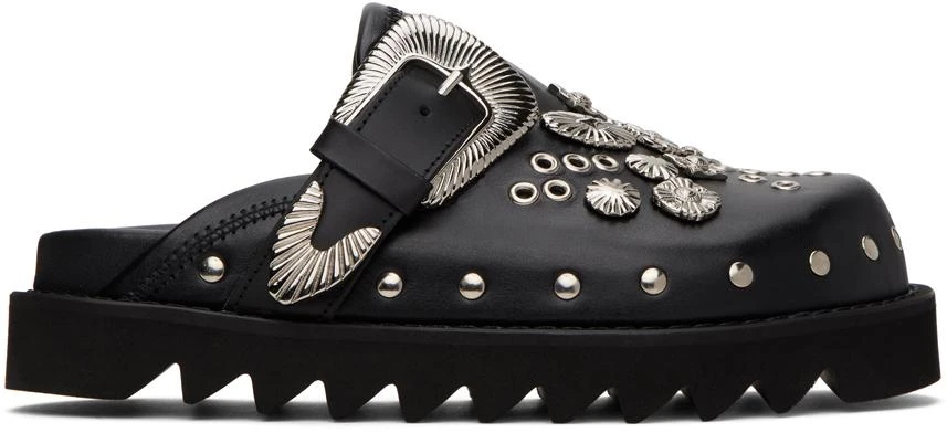 Toga Pulla Black Eyelet Metal Sabot Slippers 1