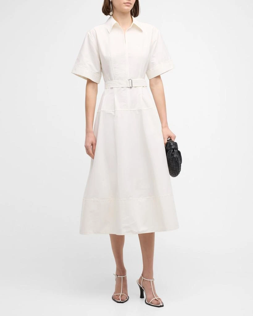 SIMKHAI Deanna Belted Poplin Short-Sleeve Midi Shirtdress 3