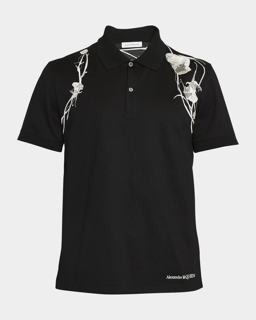 Alexander McQueen Men's Floral Embroidered Pique Polo Shirt 1