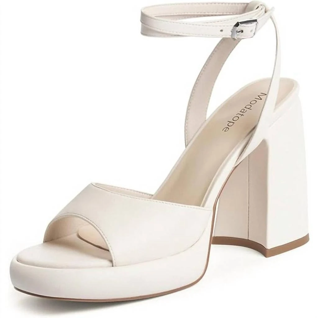 Modatope Women's Platform Heeled Sandals In Beige White 1