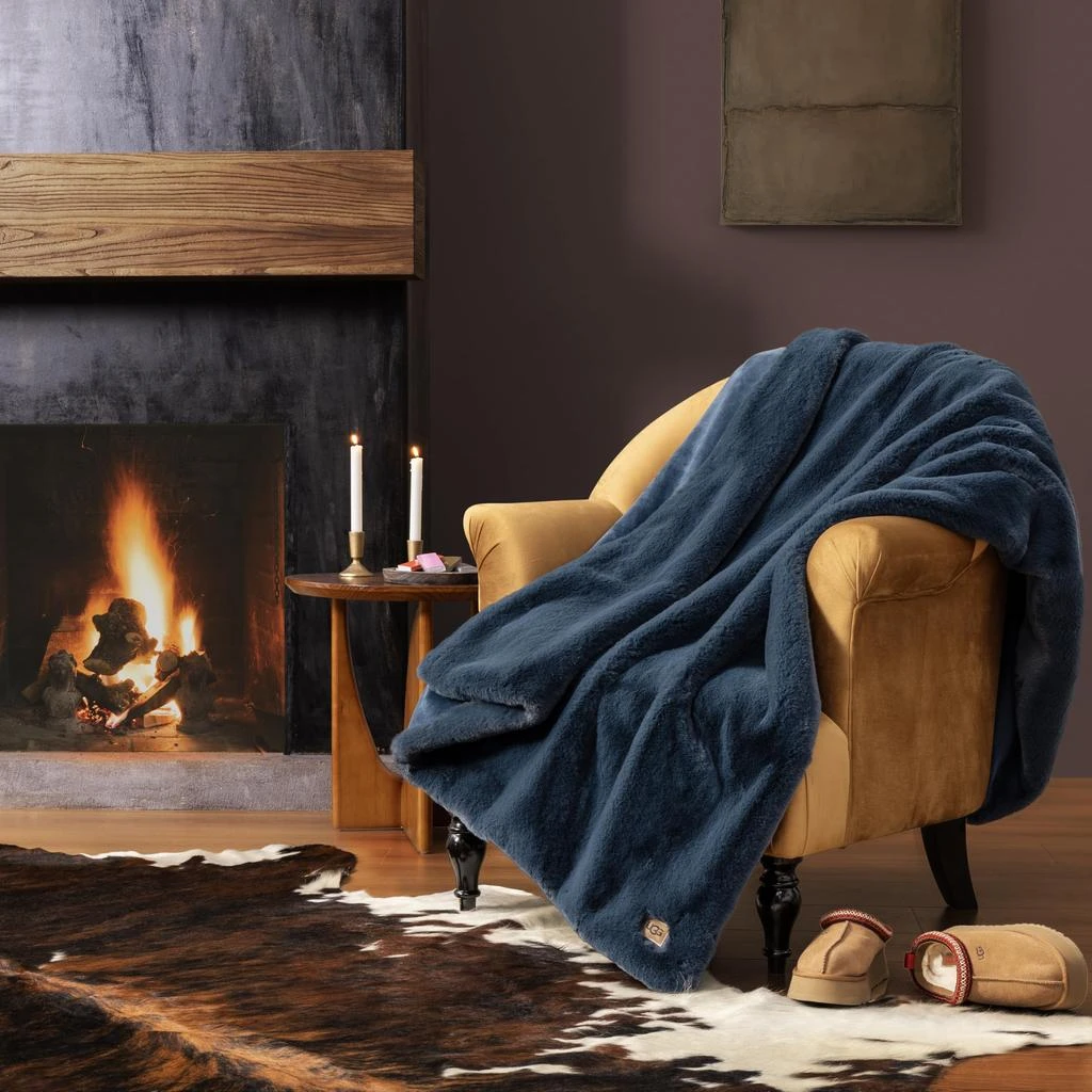 UGG UGG Euphoria Faux Fur Throw Blanket, Soft Warm Throw Blankets for Couch or Bed, Luxury Bedroom Decor, Giftable Fuzzy Blankets, Machine Washable, 50-inch x 70-inch, Indigo Blue 2