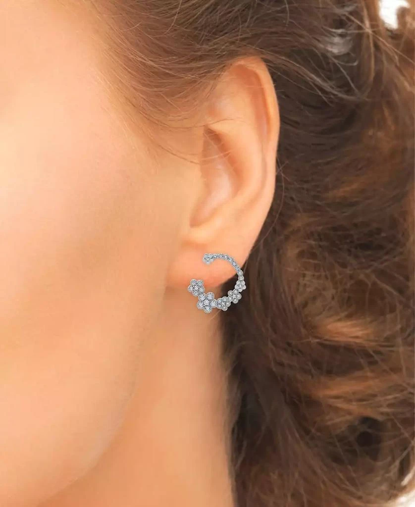 Macy's Lab Grown White Sapphire Flower Cluster C-Shape Hoop Earrings (1 ct. t.w.) in Sterling Silver 2