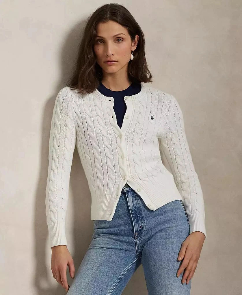 Ralph Lauren Women's Cable-Knit Cotton Crewneck Cardigan Sweater 1