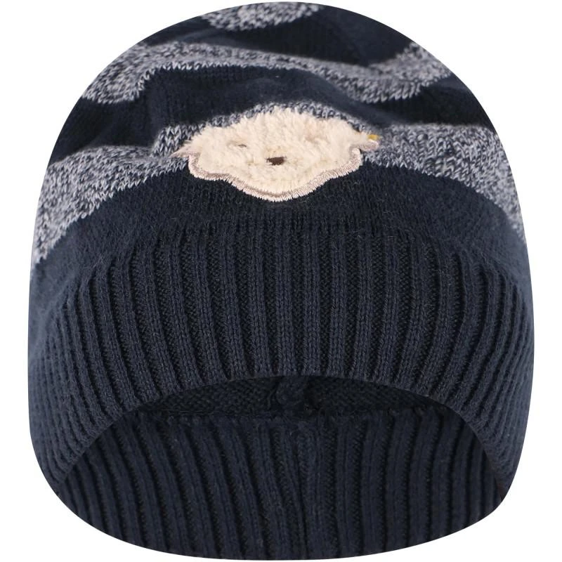 Steiff Bear logo striped beanie in navy and grey 2