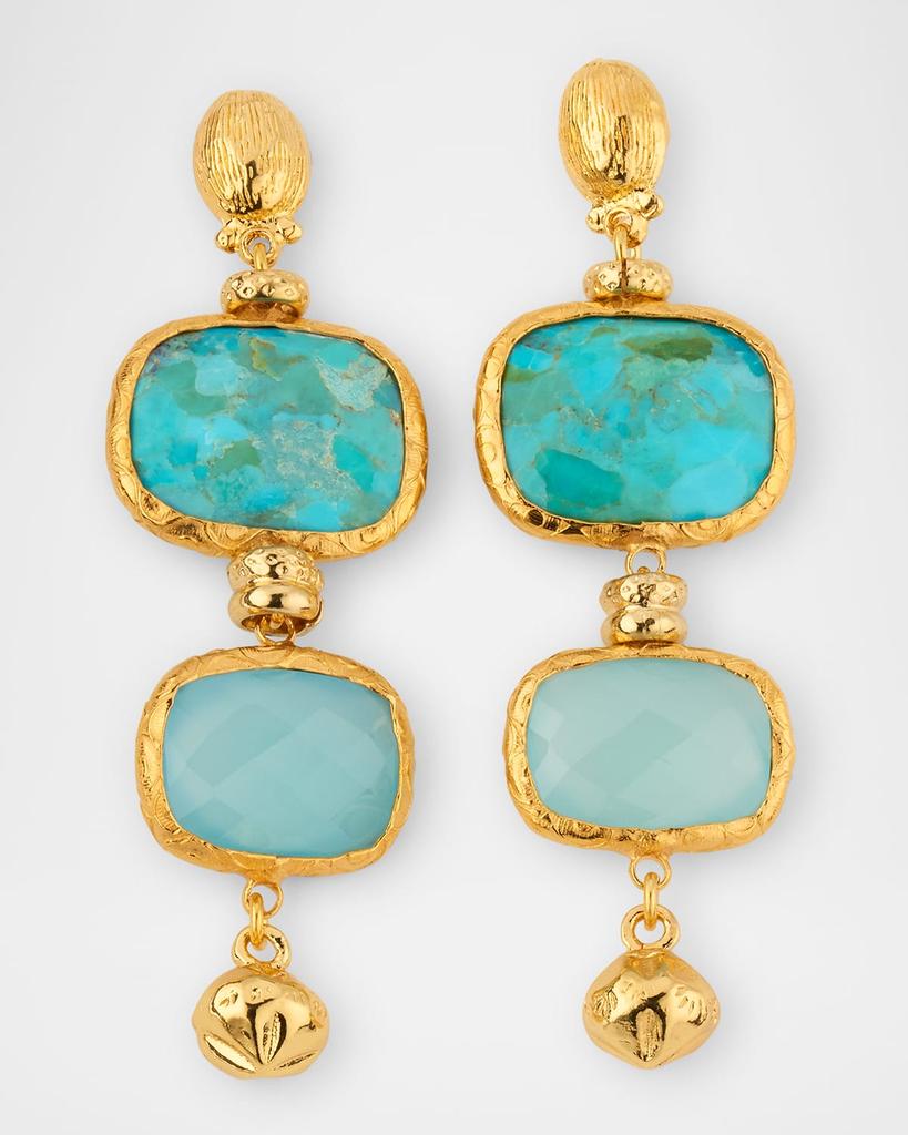 GAS Bijoux Silene Gold Drop Earrings, Blue Quartz and Turquoise