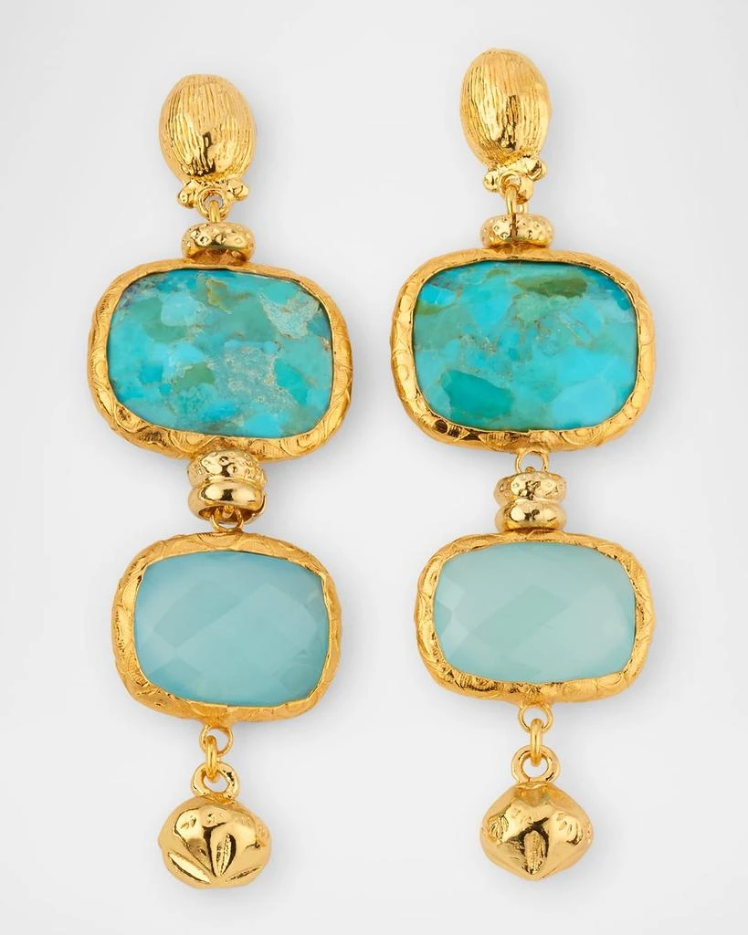 GAS Bijoux Silene Gold Drop Earrings, Blue Quartz and Turquoise 1