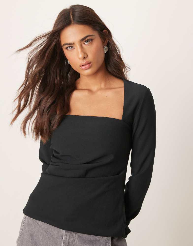 Abercrombie & Fitch Abercrombie & Fitch square neck long sleeve top in black