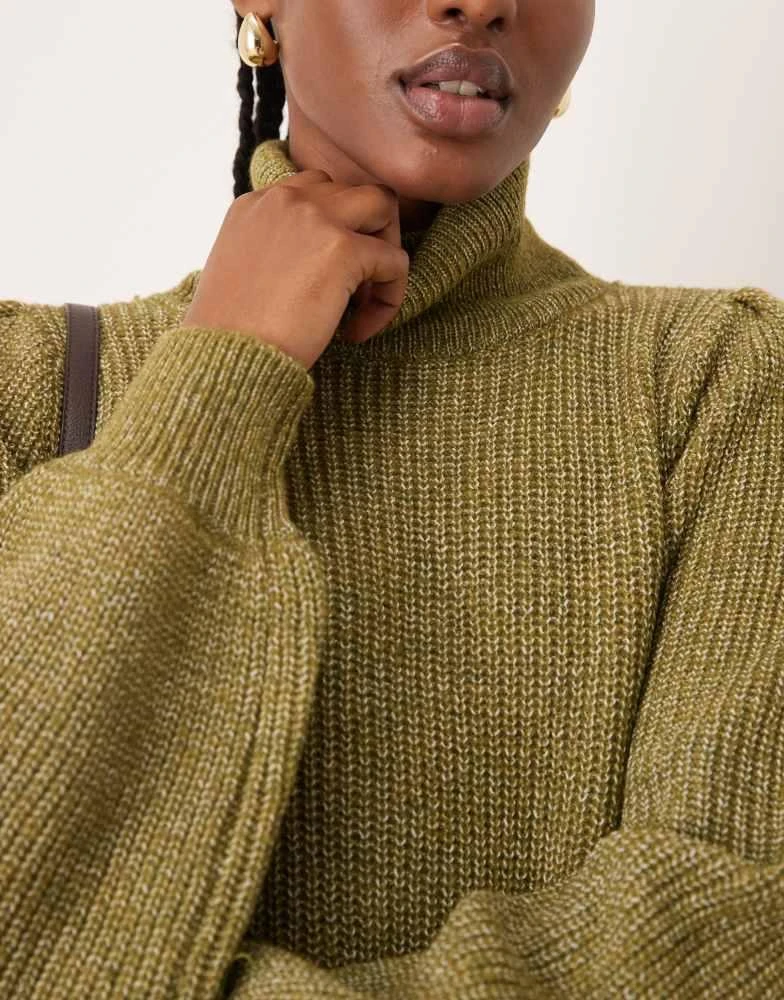 YAS YAS roll neck long sleeve knit dress in olive 3