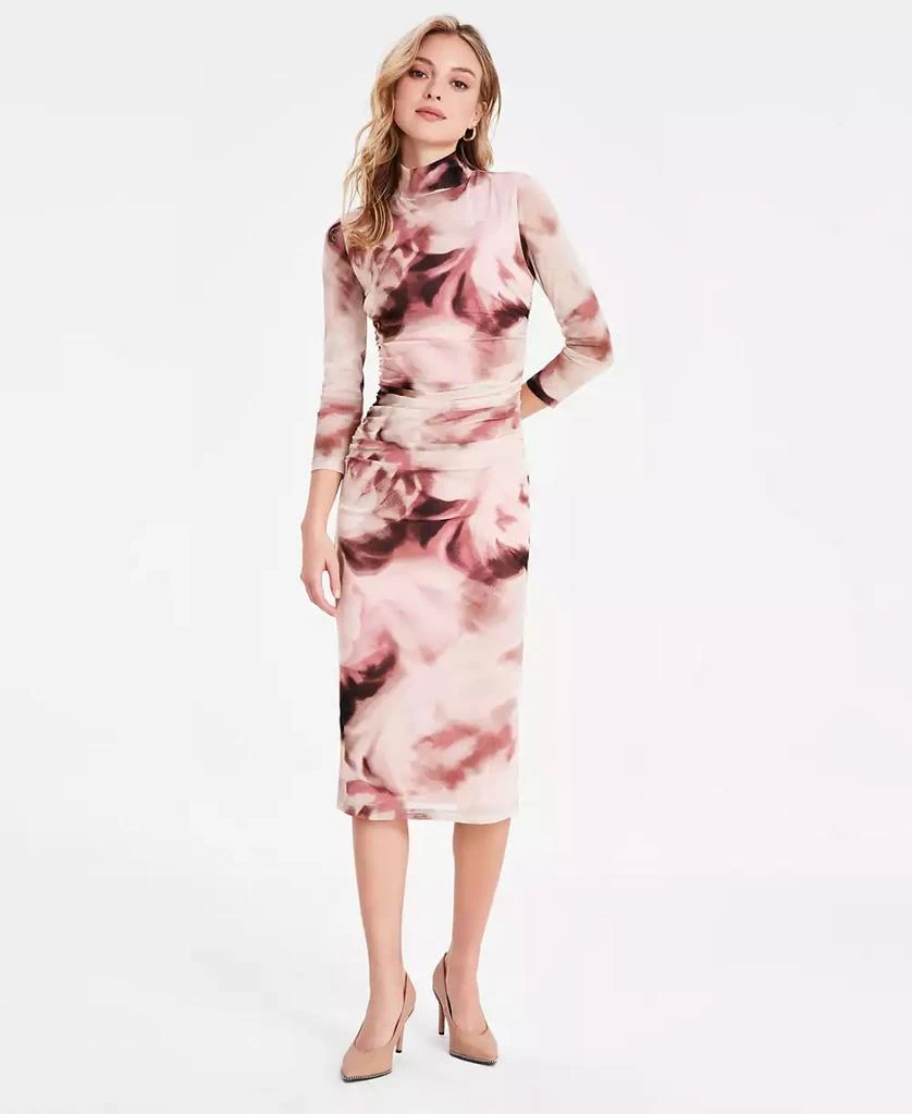 Bar III Women's Turtleneck Watercolor Mesh Dress, Exclusively at Macy's 1