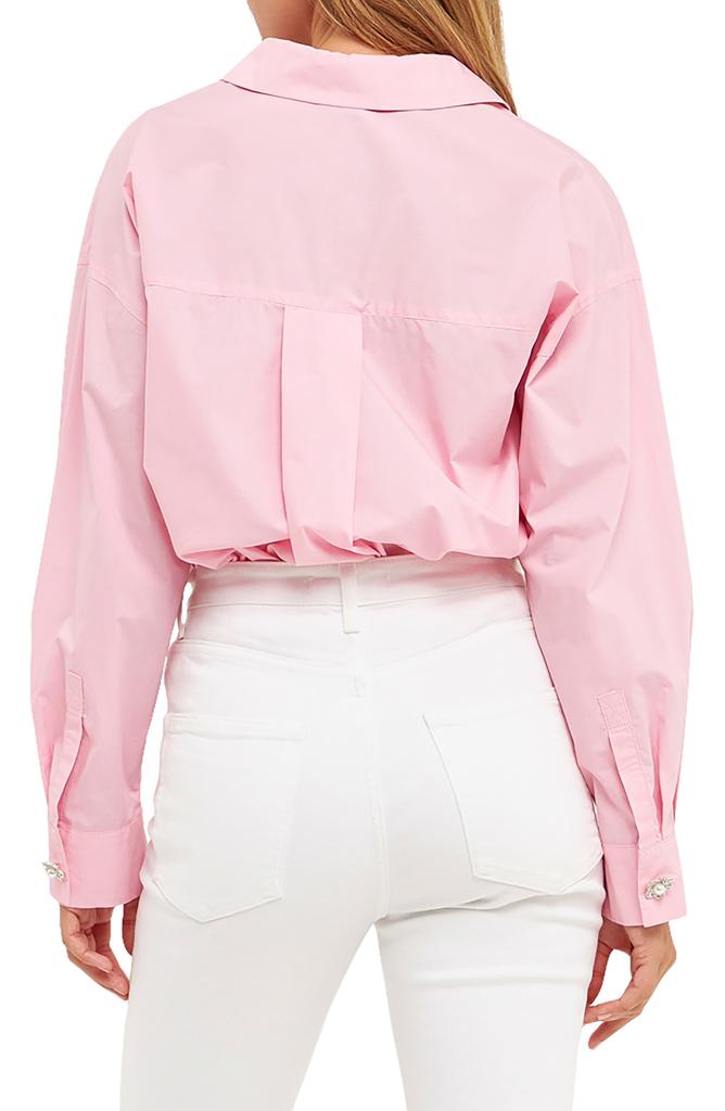 English Factory Imitation Pearl Button-Up Cotton Shirt
