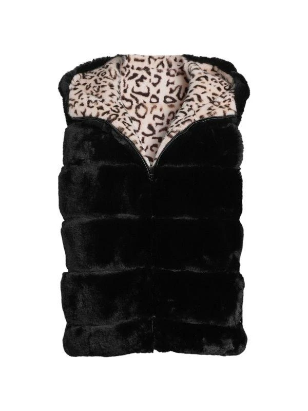 Adrienne Landau Leopard Print Faux Fur Reversible Hooded Vest 4
