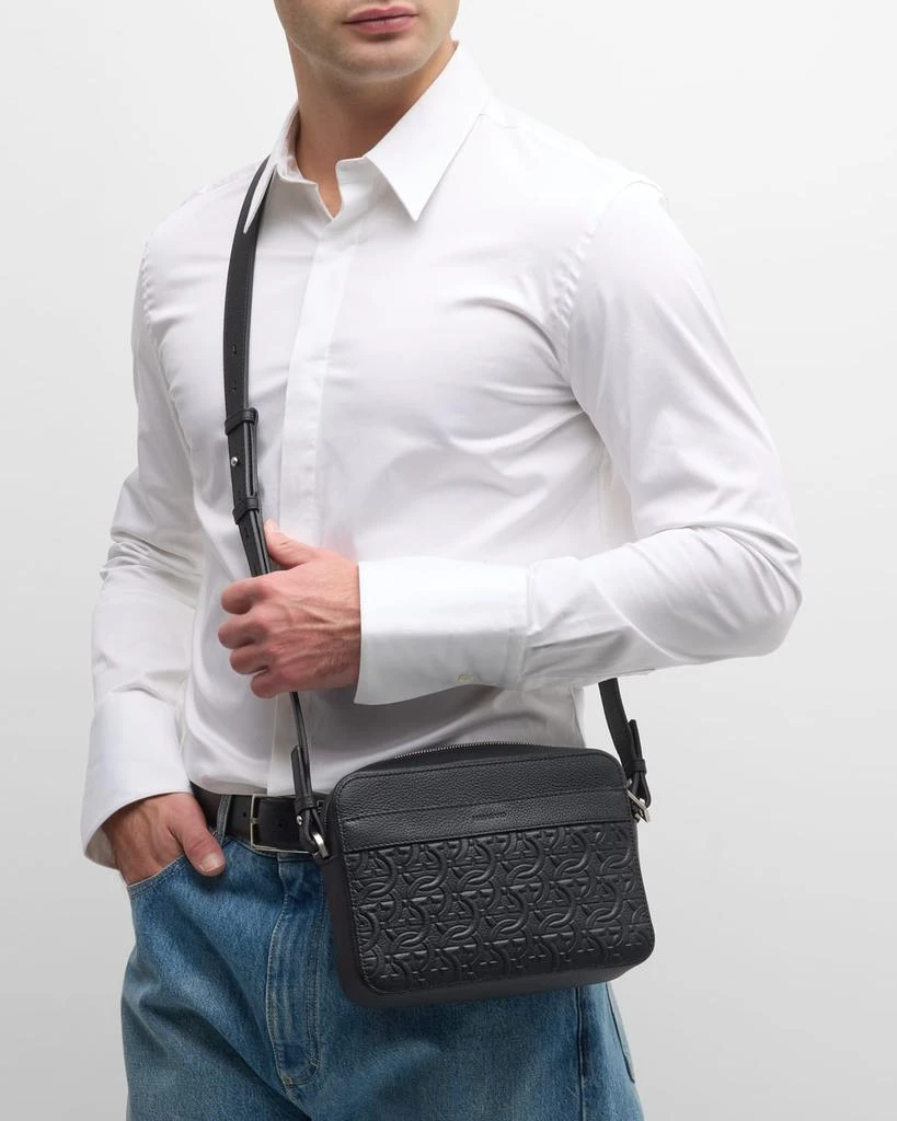 Salvatore Ferragamo Men's Embossed Gancini Leather Crossbody Bag 3
