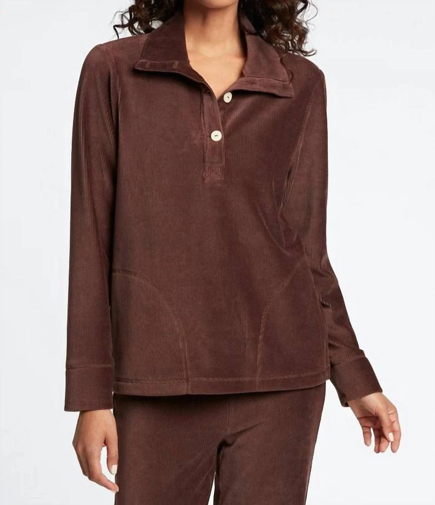FOXCROFT Foxcroft - Women's Sammy Plush Cord Long Sleeve Popover Sweater 1