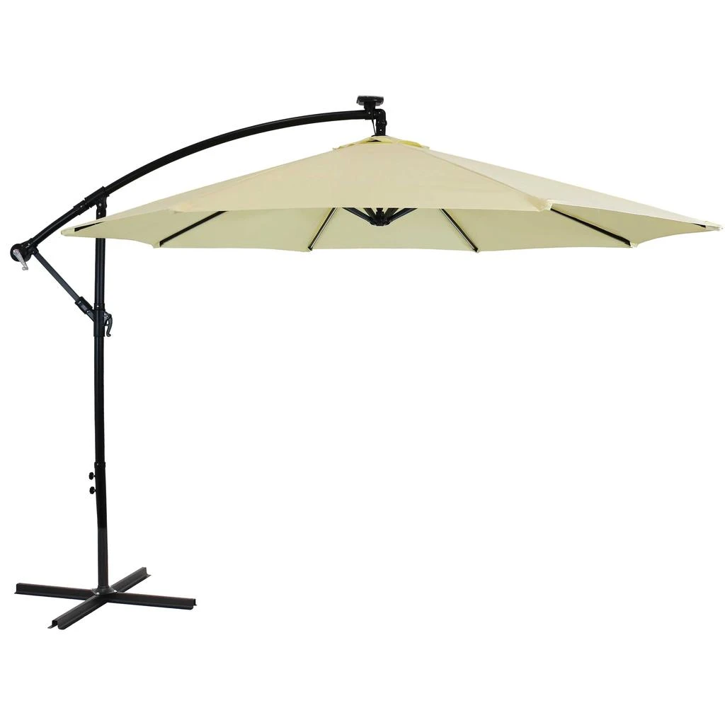 Sunnydaze Outdoor Steel Cantilever Offset Patio Umbrella with Solar LED Lights, Air Vent, Crank, and Base - 9' 7