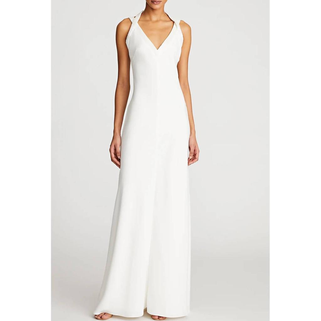 Halston Heritage Allison Beaded Neckline Gown In Ivory