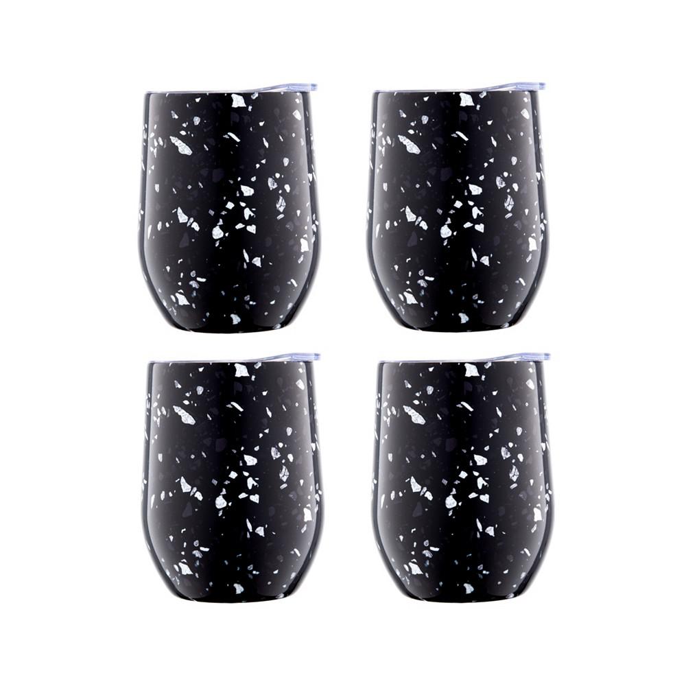 Cambridge 12 Oz Black Terzo Stainless Steel Wine Tumblers, Set of 4