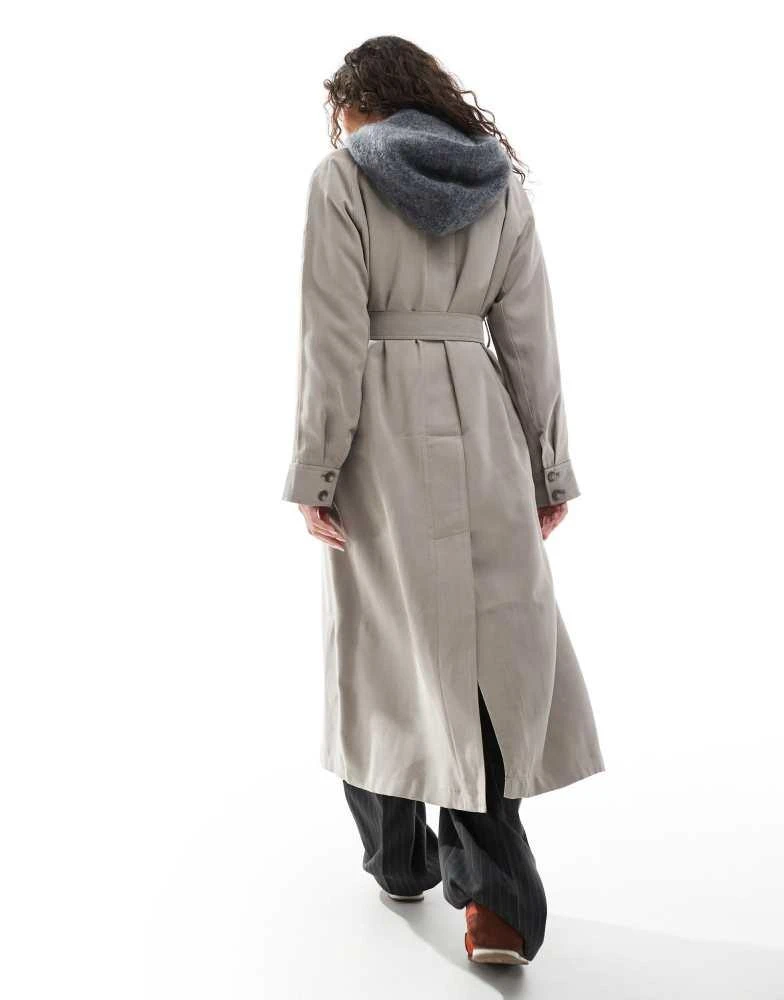 ASOS ASOS DESIGN waterfall collar trench coat in mushroom 3