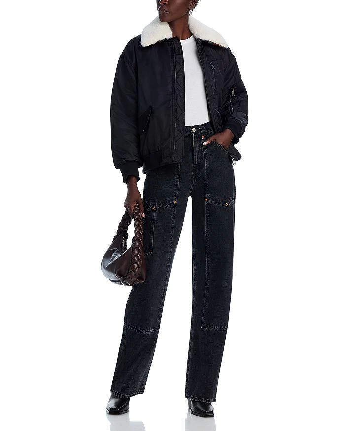 AQUA Faux Fur Collar Bomber Jacket - Exclusive 5