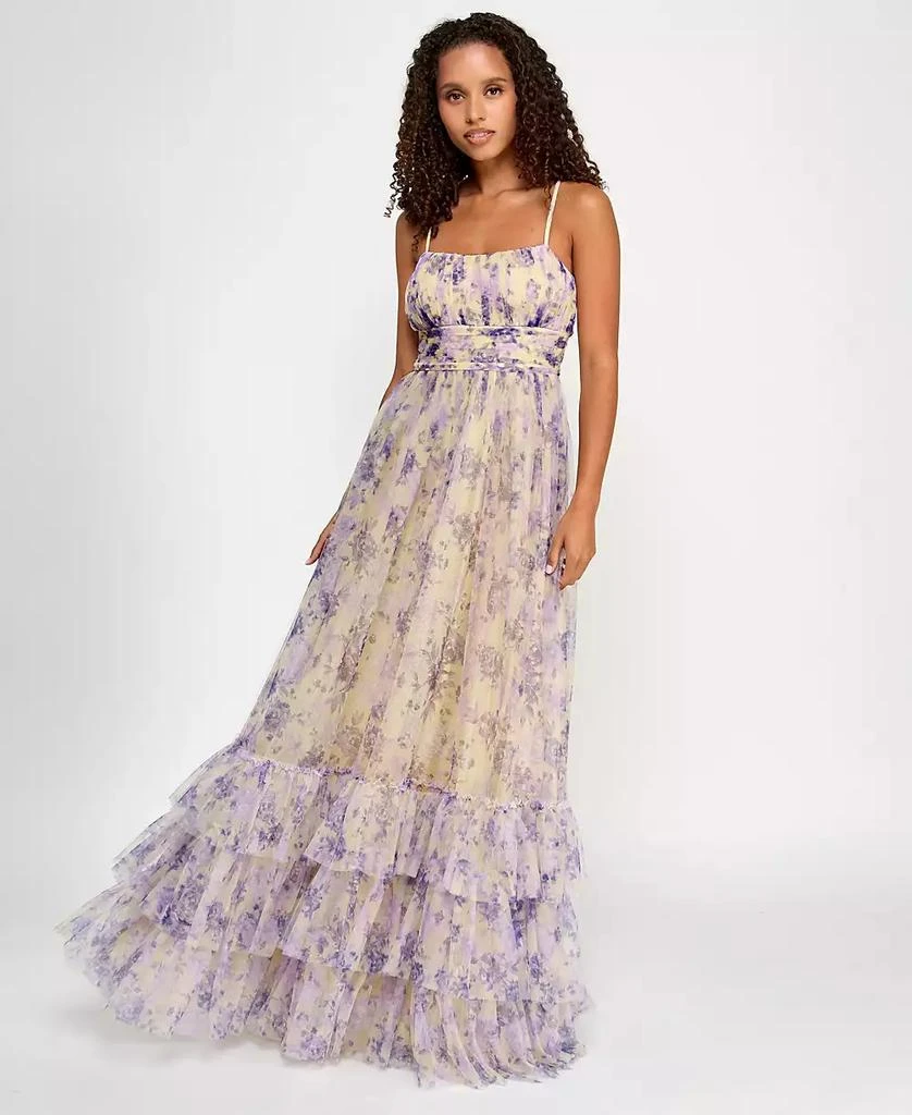 City Studios Juniors' Printed Tulle Ruffle-Hem Gown, Created for Macy's 3