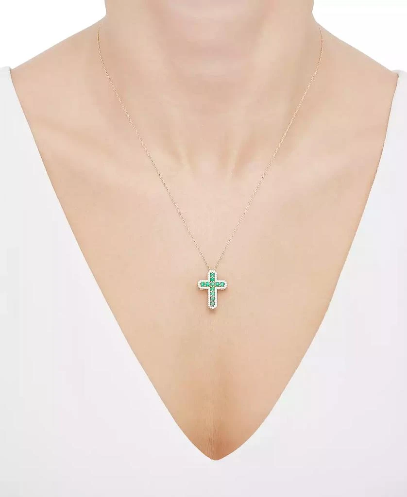 Macy's Emerald (5/8 ct. t.w.) & Diamond (1/5 ct. t.w.) Cross 18" Pendant Necklace in 14k Gold (Also in Ruby) 2