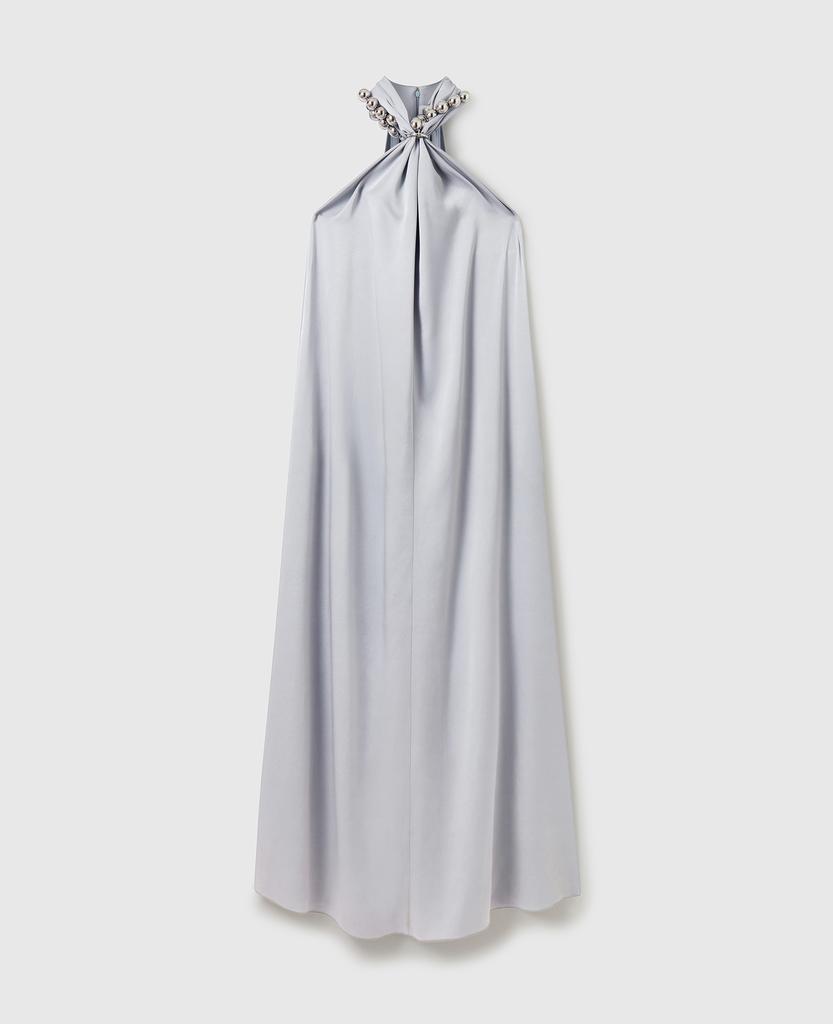 Stella McCartney Stella McCartney - Ball-Chain Halterneck Satin Maxi Dress, Woman, Pearl blue, Size: 42