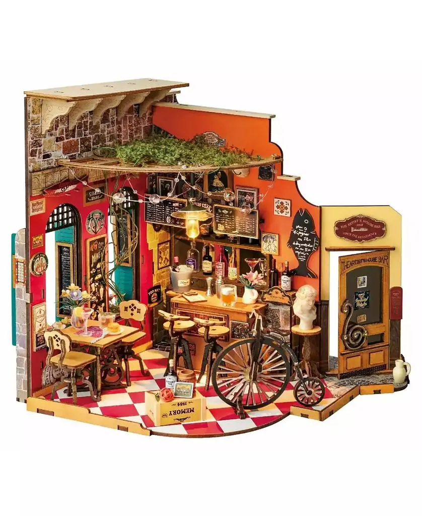 Robotime 3D Puzzles Miniature House DIY Craft Kit, Wooden Puzzle Bar Restaurant Dollhouse for Adults