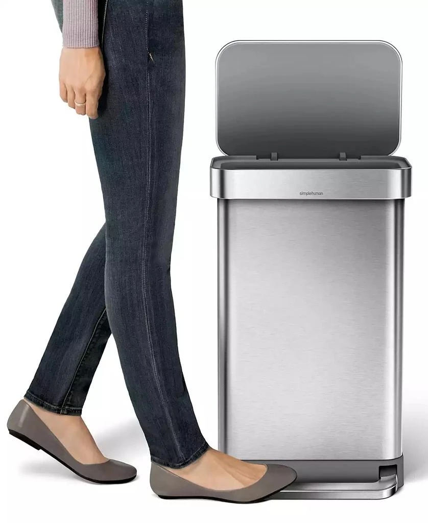 simplehuman 45 Liter Rectangular Liner Rim Steel Kitchen Trash Can with Liner Pocket 5