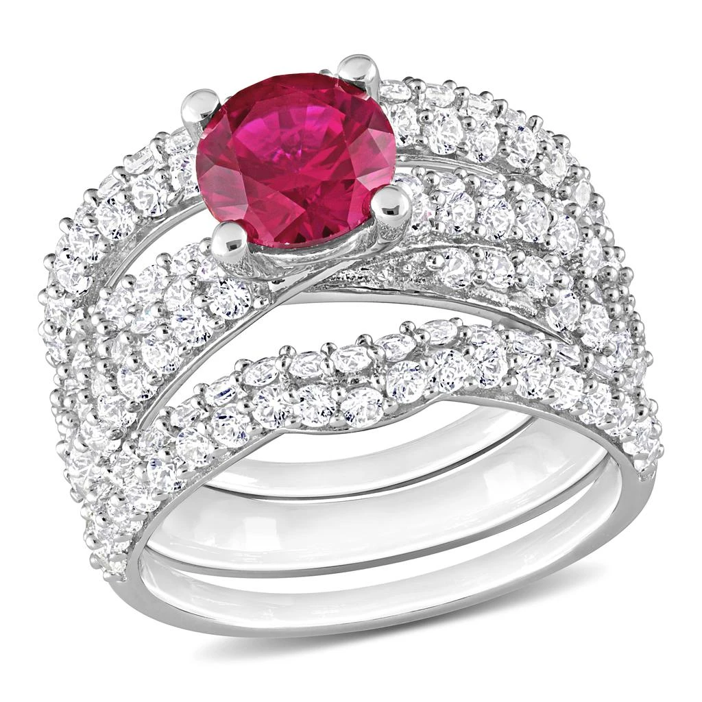 Mimi & Max 4 1/5ct TGW Created Ruby Created White Sapphire Bridal Ring Set in Sterling Silver 1