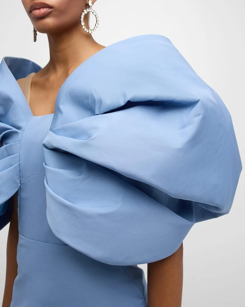 Oscar de la Renta Draped Bow-Sleeve Mini Dress With Train 8