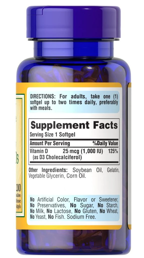 Puritan's Pride Vitamin D3 1000 IU (25mcg) 200 Softgels 5