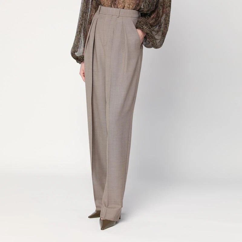 Yves Saint Laurent Wide taupe beige wool trousers 3
