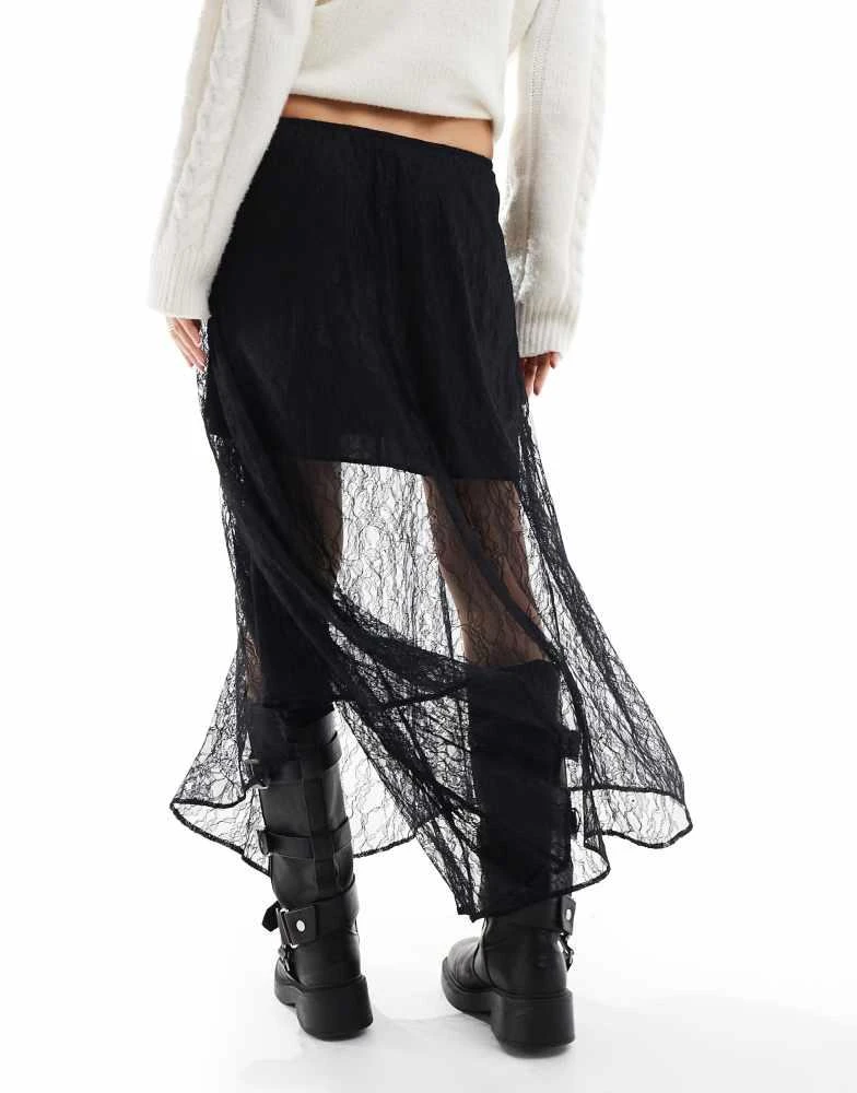 ASOS ASOS DESIGN asymmetric lace overlay midi skirt in black 2