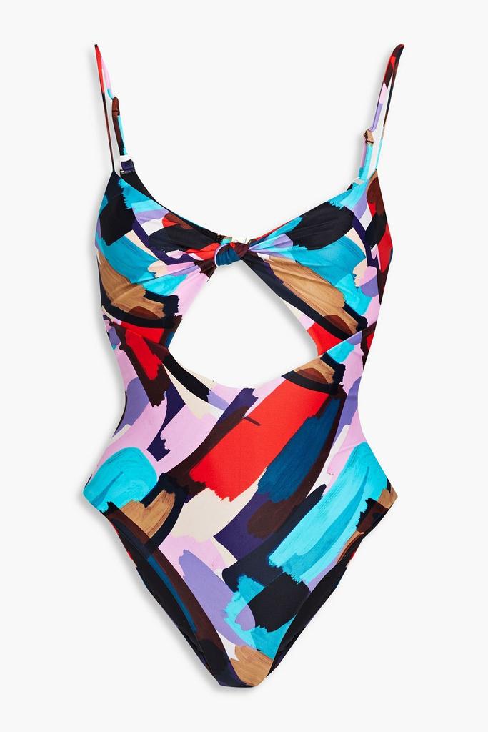 REBECCA VALLANCE Malaga knotted cutout printed swimsuit