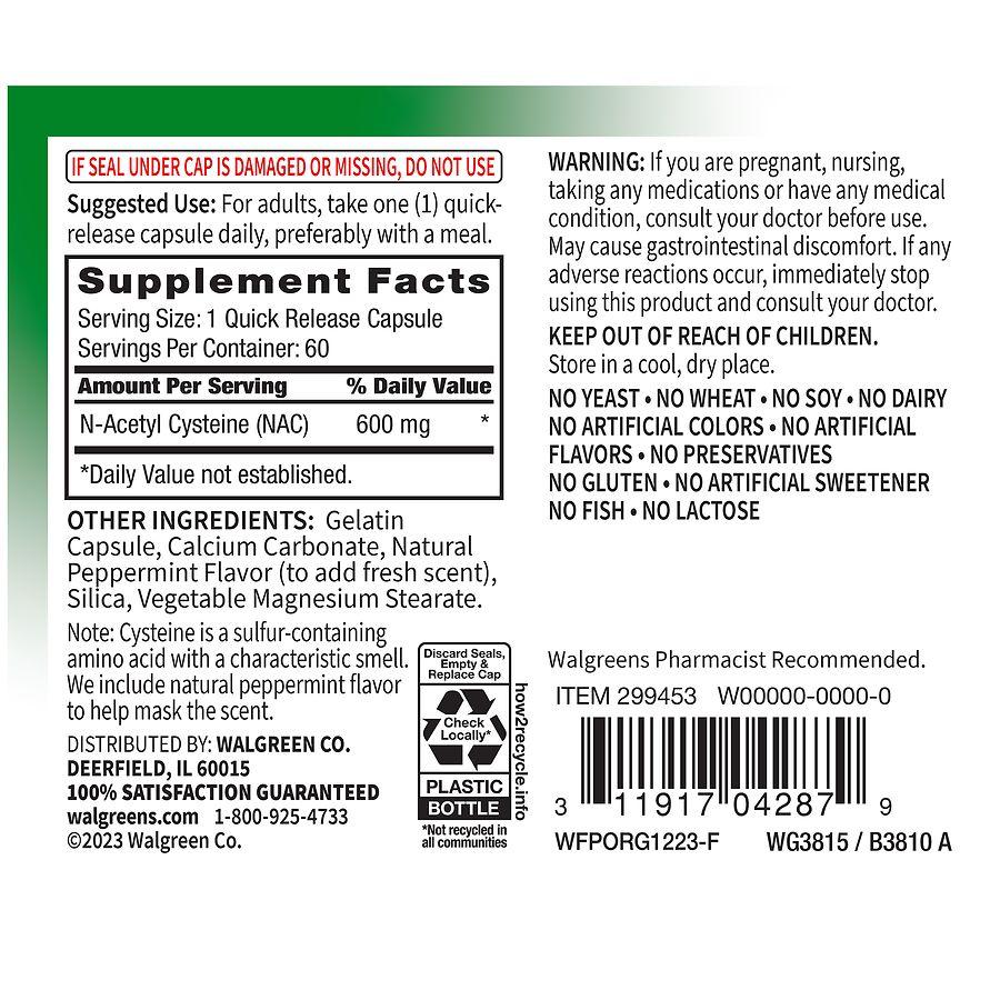 Walgreens Free & Pure N-Acetyl Capsules (60 days)