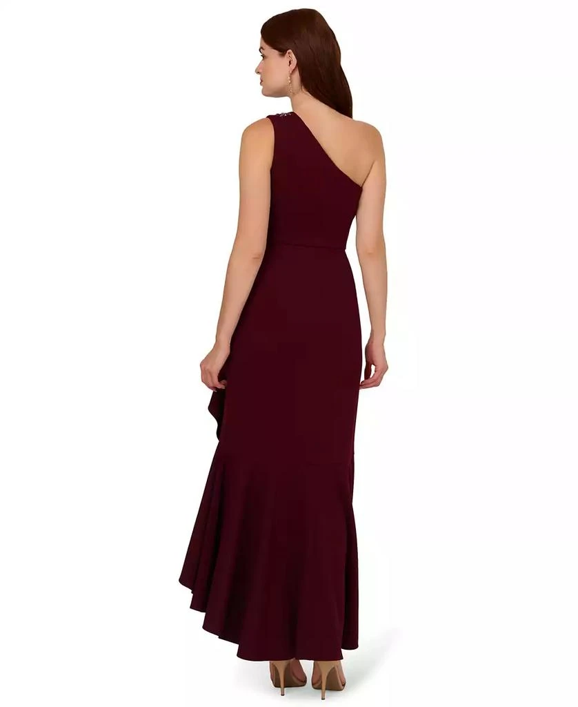 open lace back dress Light Champagne One Shoulder Floral Vine Beaded High Low Gown