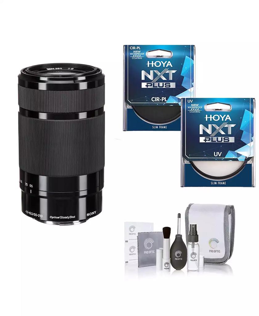 SONY E 55-210mm f/4.5-6.3 OSS Lens for Sony E, Black, Bundle with Hoya 49mm UV+CPL Filter Kit, Cleaning Kit