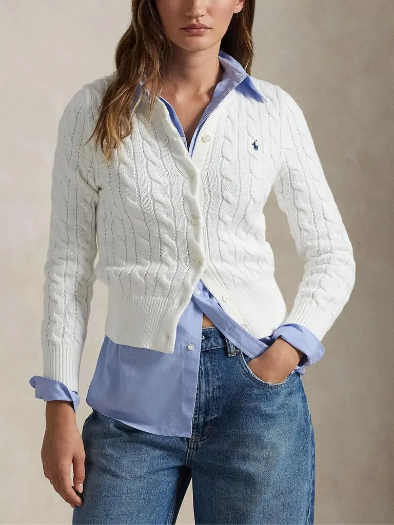 ralph lauren knit dress shirt womens Polo Ralph Lauren Women's Cable Knit Polo Shirt - White