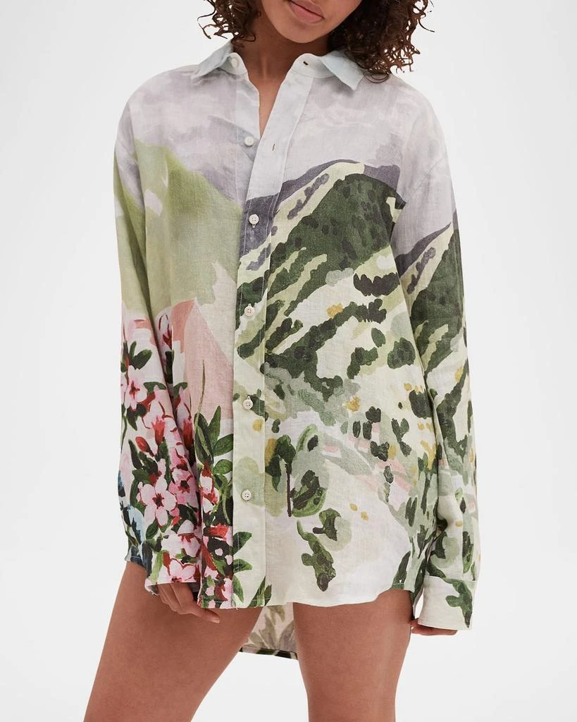 Desmond & Dempsey Unisex Landscape-Print Linen Lounge Shirt 4
