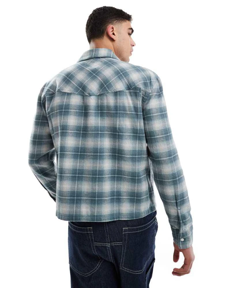 HOLLISTER Hollister boxy western flannel shirt in teal check 4