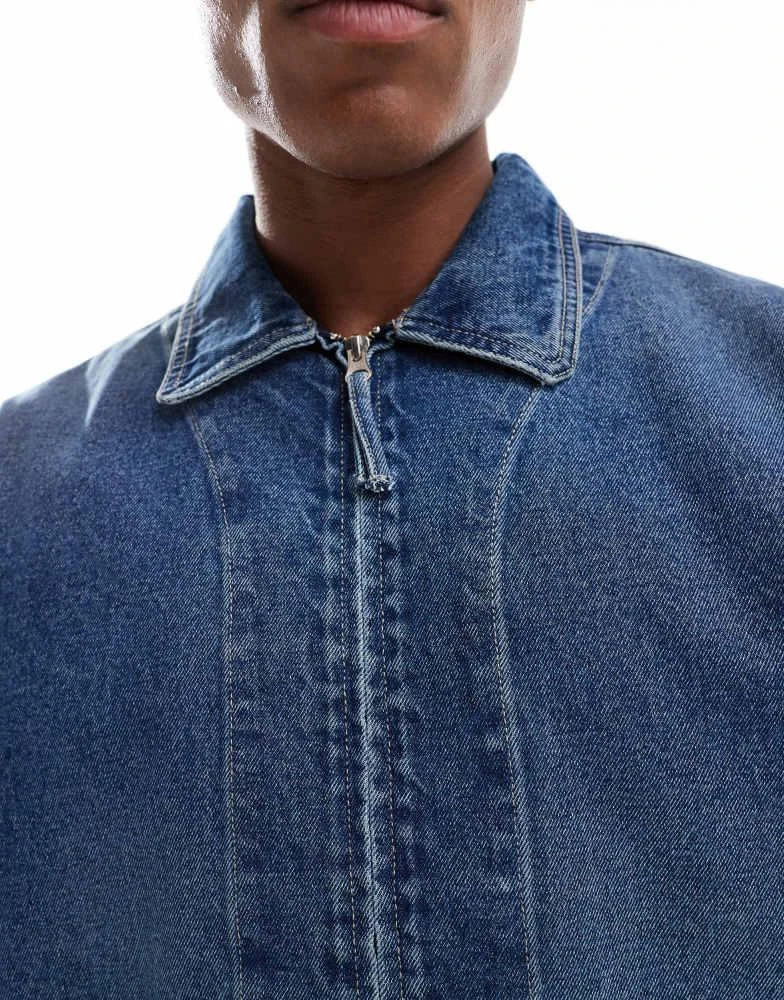 ASOS ASOS DESIGN harrington jacket in mid wash blue 3