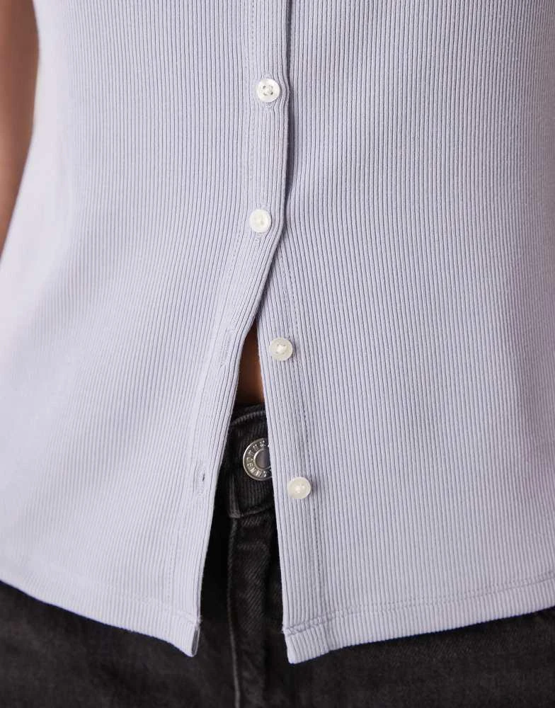 Abercrombie & Fitch Abercrombie & Fitch slash neck button through longline rib top in blue 3