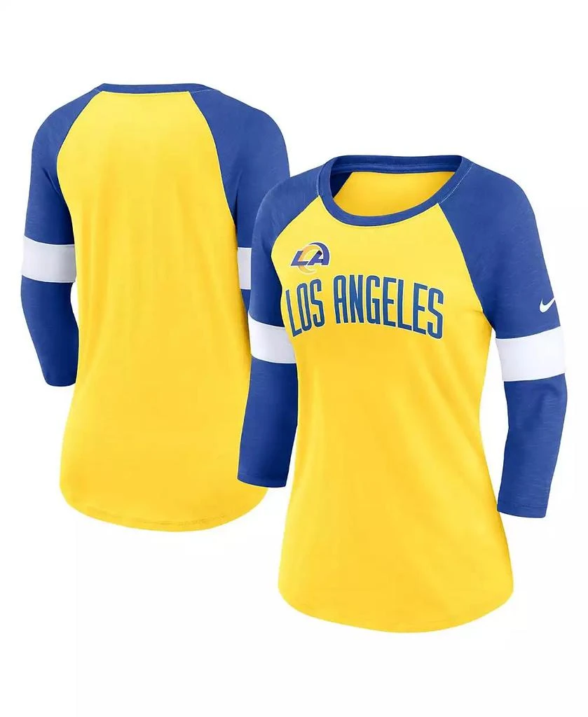NIKE Women's Los Angeles Rams Heather Gold, Heather Royal Football Pride Raglan 3/4-Sleeve T-shirt 4