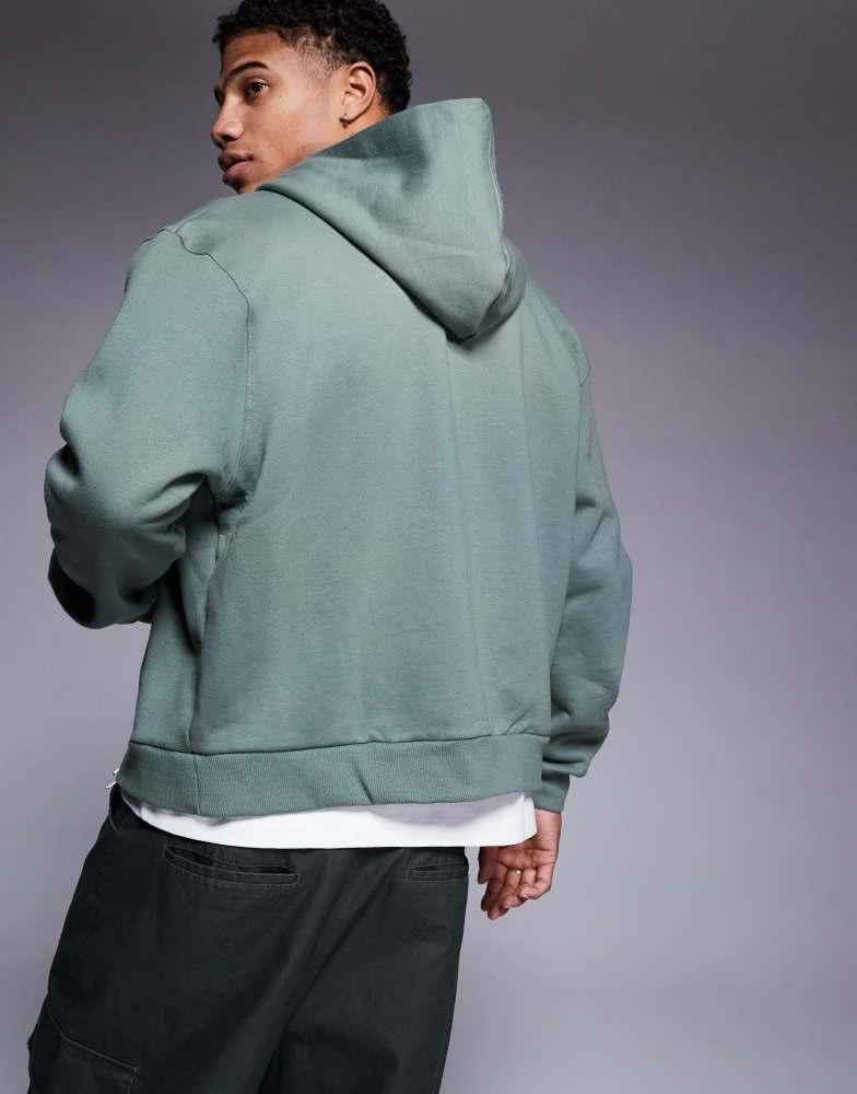 ASOS ASOS DESIGN premium heavyweight boxy oversized zip through hoodie 400gsm in mid green - KHAKI 4