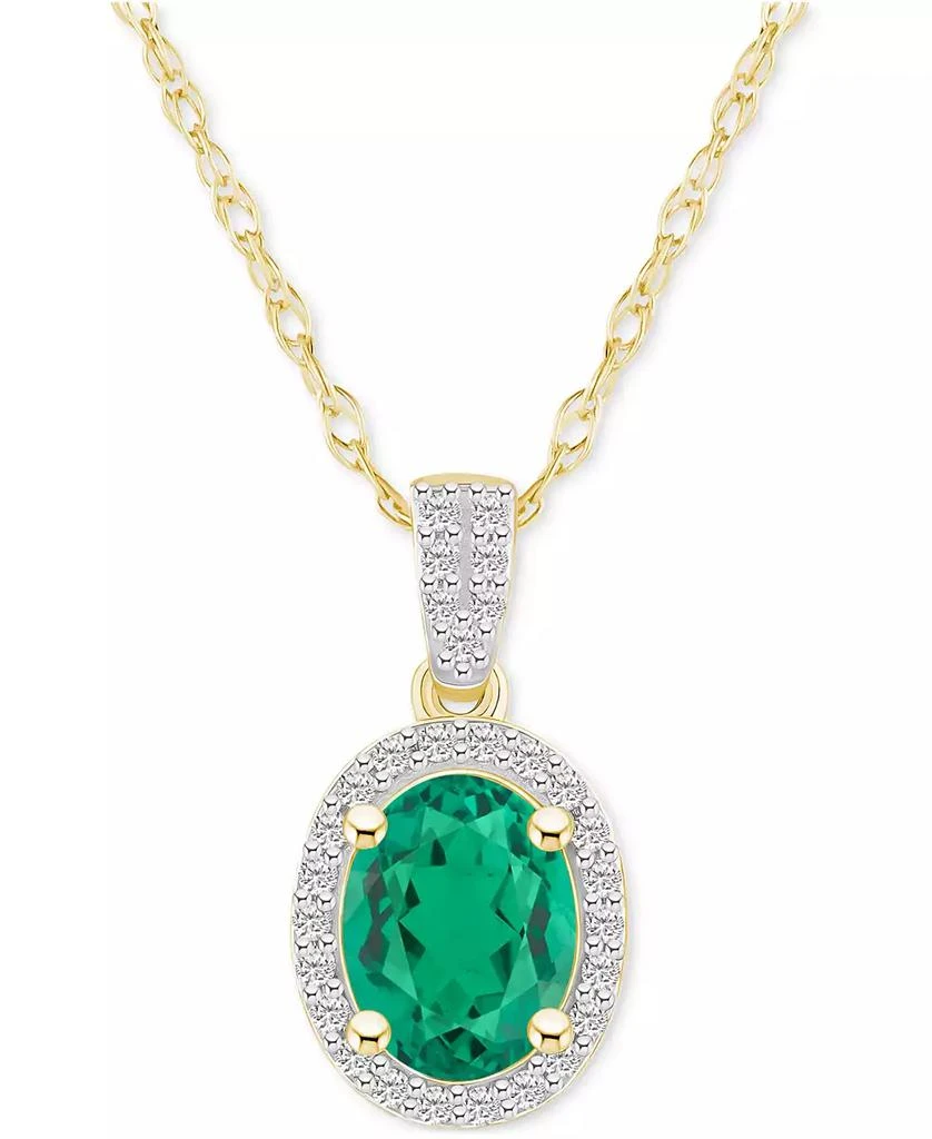 Macy
s Lab-Created Emerald (1 ct. t.w.) 
Lab-Created White Sapphire (1/6 ct. t.w.) Halo 18" Pendant Necklace in 10k Gold