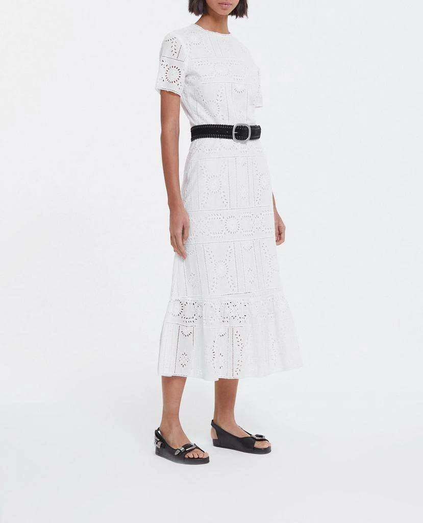 The Kooples The Kooples - Robe Longue Brodée Coton Blanche Col Rond - Femme 1