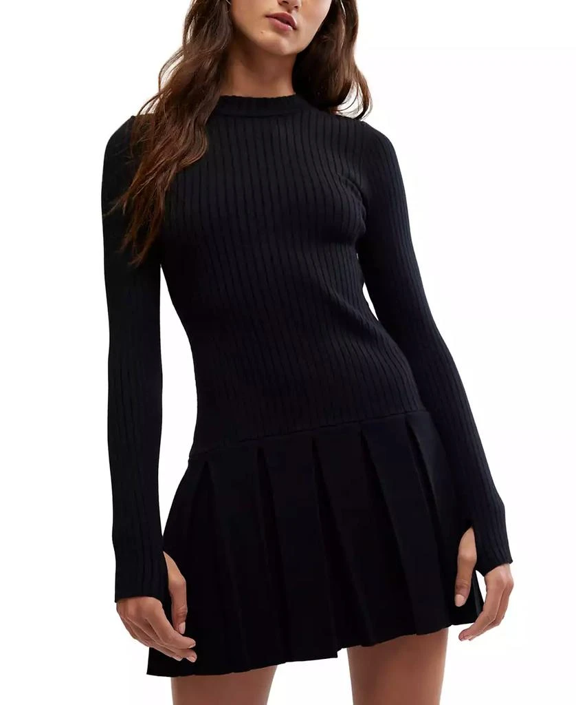 Free People Women's Emmy Ribbed Knit Pleated A-Line Mini Dress 1