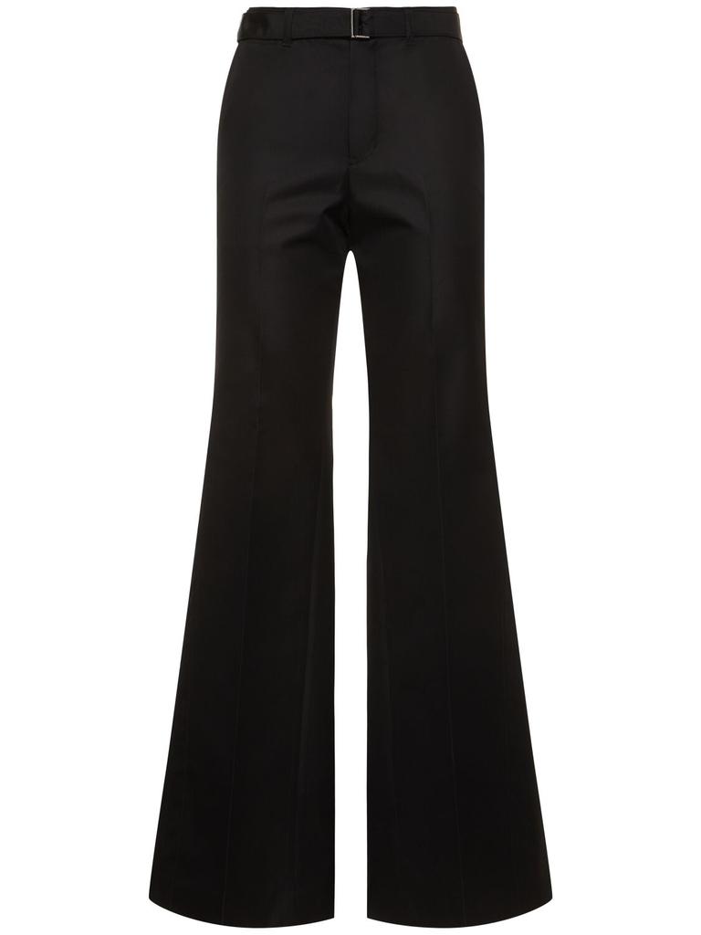 SACAI Cotton Blend Gabardine Wide Pants W/belt