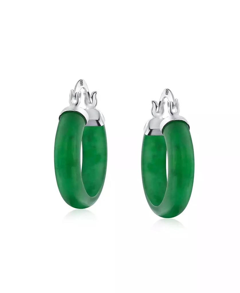 Bling Jewelry Classic Green Jade Round Tube Hoop Earrings .925 Sterling Silver .75 Inch Diameter 2